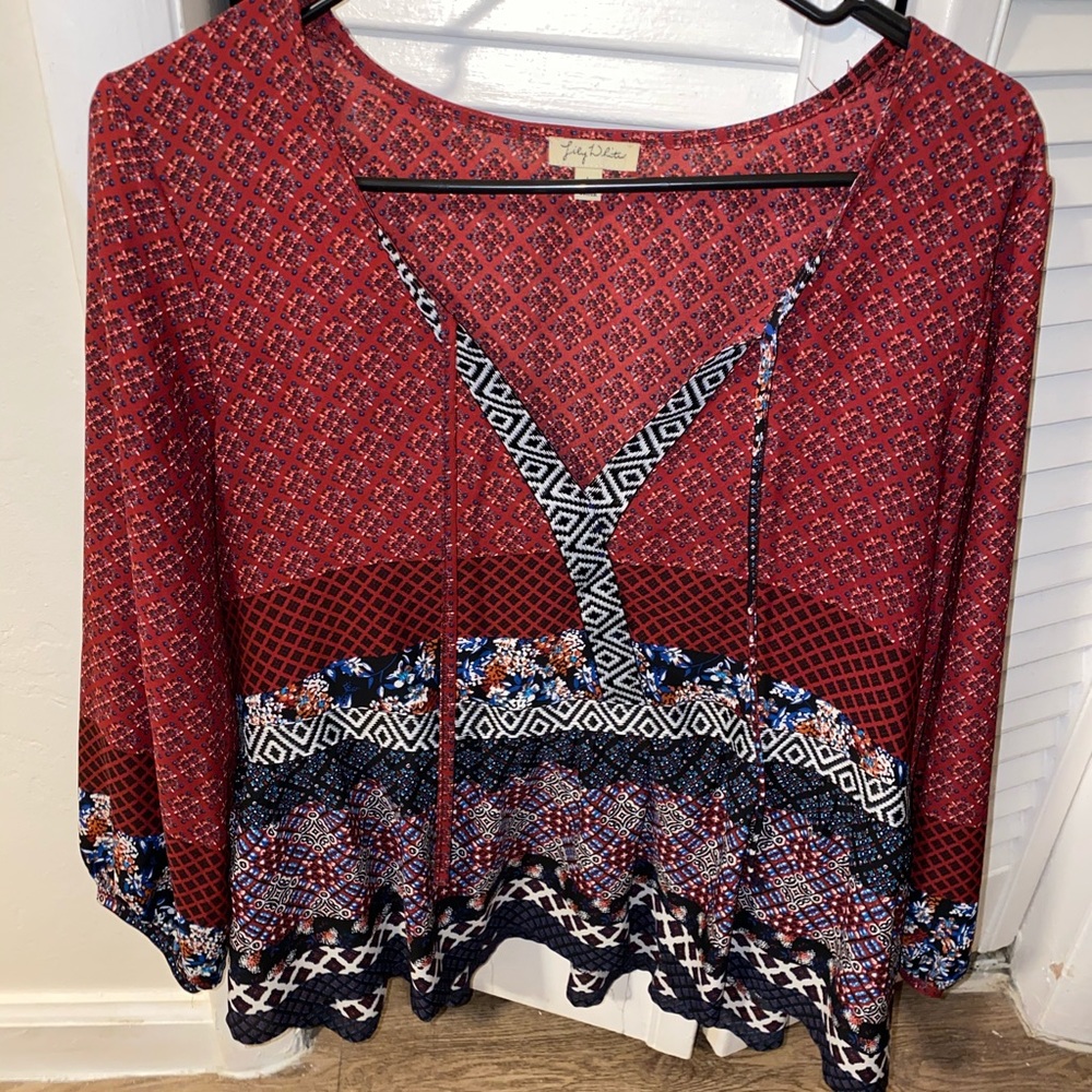 V-Neck Long Sleeve Blouse